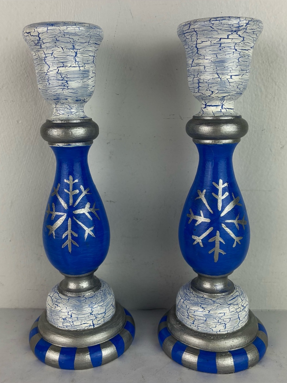 Wooden Candlesticks Set Hand Painted - So Beautiful!